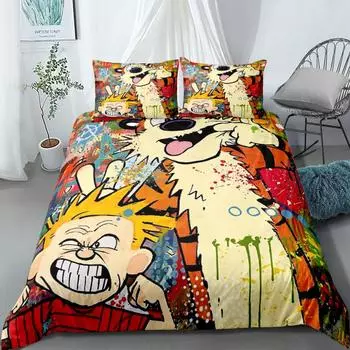Calvin and Hobbes Duvet Cover Set EU Single Double King US Twin Full Queen Size Bedclothes 140x210cm