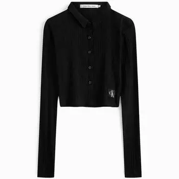 Calvin Klein CK осенняя однотонная фирменная этикетка с логотипом поло трикотажная футболка с длинным рукавом обычная женская футболка топы черная J221428BEH L