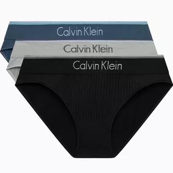 Calvin Klein Ck Привлекательные жаккардовые удобные ребристые высокоэластичные трусики-бикини, комплект из трех женских трусов QP2563ODEV XS