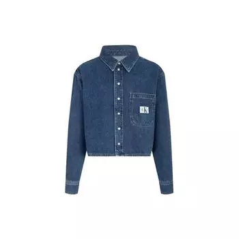 Calvin Klein Хлопковая джинсовая рубашка с длинным рукавом и логотипом, женские топы, синие J218493-1A4 S