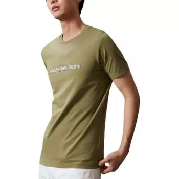 Calvin Klein Джинсы многослойные светоотражающие буквы принт Slim Fit короткий рукав футболка мужские топы розмариново-зеленый J325512-L9N XL