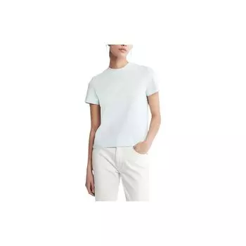 Calvin Klein Джинсы однотонные с круглым вырезом, облегающие, с коротким рукавом, женские топы, светло-голубые 40WH105-CAY S