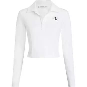 Calvin Klein Джинсы с логотипом и значком Premium Stretch Slim Fit с длинным рукавом Поло Женские топы Ярко-белый J20J222556-YAF L