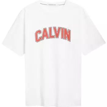 Calvin Klein Футболка унисекс с коротким рукавом и круглым вырезом, привлекающая внимание буквенным принтом, топы Moonlight-White J400310-0K6 XL