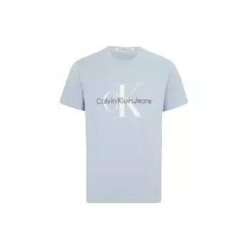 Calvin Klein Хлопковая футболка с круглым вырезом и буквенным принтом, мужские топы, небесно-голубой J320770-C1U