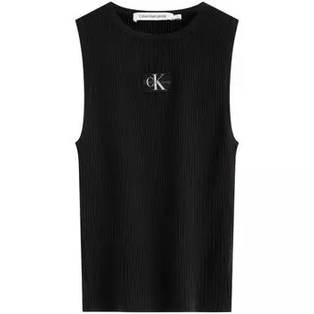 Calvin Klein Классический вышитый топ без рукавов из смеси Laisel, женский, космический черный J223616 S