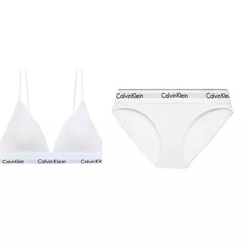 Calvin Klein Комплект бесшовного бюстгальтера-треугольника и трусиков с принтом букв Женское нижнее белье Белый QF5650-100+F3787AD-100 S