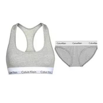 Calvin Klein Комплект женского белья: удобный бесшовный бюстгальтер с жаккардовым узором и трусики-треугольники средней посадки. Цвет: серый F3785-020+F3787-020 S