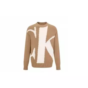 Calvin Klein Letter Jacquard Crew Neck Sweater Men sweater Khaki 40JM331-HMS