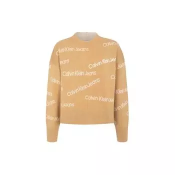 Calvin Klein Logo Jacquard Simple Pullover Crew Neck Sweater Women Sweater Light-Brown J219941-GV7