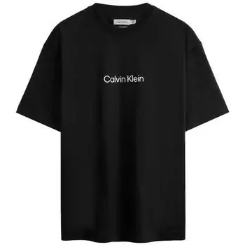 Calvin Klein Минималистичная футболка с принтом букв, хлопок, свободный крой, круглый вырез, короткий рукав, мужская, топы, черный 40HM228-24S-BAE M