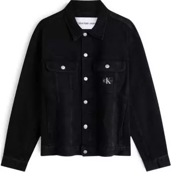 Calvin Klein Минималистичная Удобная Универсальная Повседневная Куртка из Денима с Воротником Поло и Длинным Рукавом Мужские куртки Черная ZM02946-1BY M