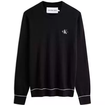 Calvin Klein Минималистичный удобный свитер с круглым вырезом и вышитыми буквами, мужской свитер, цвет Space-Black J324490BEH M
