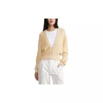 Calvin Klein Минималистский вышитый логотип V-образный вырез однотонный кардиган на молнии свитер женский свитер ванильно-желтый J222623-ZCY S