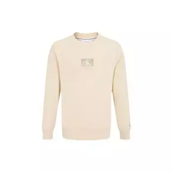 Calvin Klein Модная простая вышитая толстовка из чистого хлопка с круглым вырезом, унисекс, бежевая толстовка J400136-ACJ L