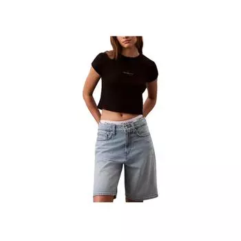 Calvin Klein Мягкая Дышащая Приталенная Футболка с Коротким Рукавом и Круглым Вырезом Женские Топы Черный 47AB802-001 M
