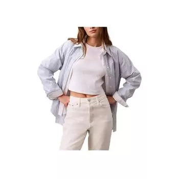 Calvin Klein Мягкая Дышащая Приталенная Футболка с Коротким Рукавом и Круглым Вырезом Женские Топы Ярко-Белый 47AB802-110 S