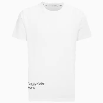 Calvin Klein Multicolor Splatter Paint Crew Neck T-Shirt Men Tops White J323314-YAF
