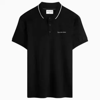 Calvin Klein Однотонная повседневная рубашка поло с коротким рукавом с буквенным принтом, мужские топы, цвет «космический черный» J319183BAE M