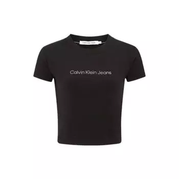Calvin Klein Однотонная укороченная футболка с круглым вырезом, женские топы, черная J221172-BEH XS