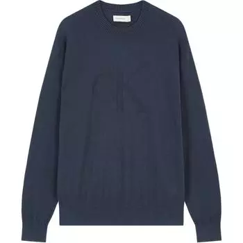 Calvin Klein Однотонный свитер с вышитыми буквами и круглым вырезом, длинный рукав, мужской свитер, темно-синий J326453-BAN L