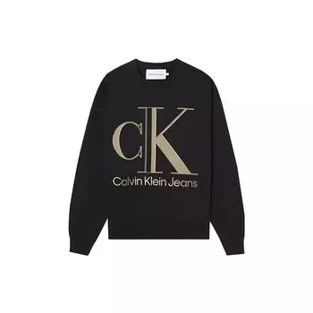 Calvin Klein Осень-зима 22, пуловер с круглым вырезом и логотипом, длинный рукав, мужская толстовка, черный цвет J30J320845-BEH XXL
