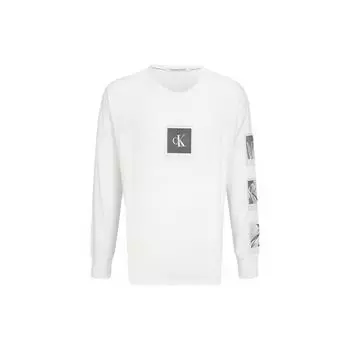 Calvin Klein Photo Print Loose Breathable Crew Neck Long Sleeve T-Shirt Men Tops White J321779-YAF