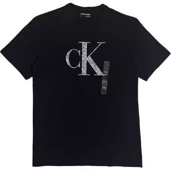 Calvin Klein Повседневная дышащая хлопковая футболка с принтом, с круглым вырезом и коротким рукавом, мужские топы, черная 40BC858-001 S