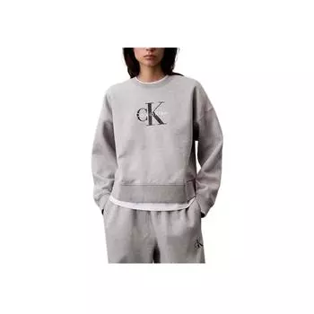 Calvin Klein Повседневный короткий свитер свободного кроя с круглым вырезом, спущенным плечом и длинным рукавом. Женский свитшот серый 47A214G-031 M