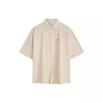 Calvin Klein Сплошной цвет, однобортная рубашка с квадратным карманом и короткими рукавами, мужские топы, светло-хаки, 40MM729-CXX M