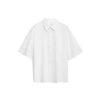 Calvin Klein Сплошная однобортная свободная хлопковая рубашка с коротким рукавом, мужские топы, лунно-белый 40LM114-YAA S