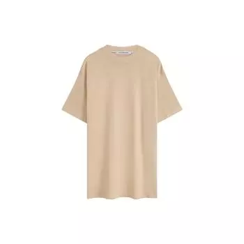 Calvin Klein SS23 Хлопковая футболка с круглым вырезом с простой нашивкой, мужские топы цвета хаки J323258-ACI M