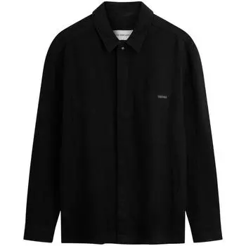 Calvin Klein Ss25 Retro Commuter Classic с маленьким накладным карманом с логотипом, хлопковая рубашка с длинным рукавом, мужские рубашки Space-Black J327108-1 S