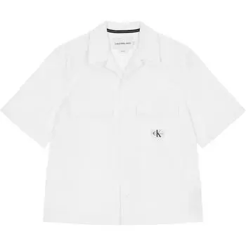 Calvin Klein Свободная удобная рубашка с коротким рукавом с логотипом Мужские рубашки белого цвета J325175-YAF L