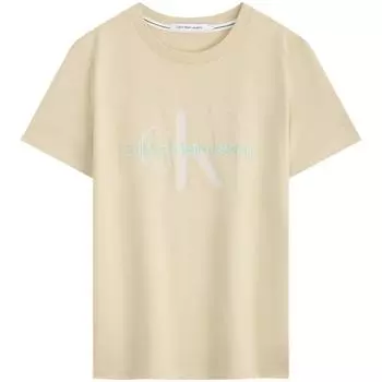 Calvin Klein Вышитые буквы хлопка дышащий круглый вырез свитер короткий рукав футболка женские топы Mung-Bean-Yellow J218885_2 XS
