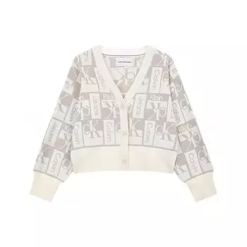 Calvin Klein Жаккардовый кардиган с V-образным вырезом и длинными рукавами, женский свитер, серый белый J222385PEE S