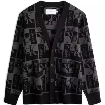 Calvin Klein Жаккардовый свитер с V-образным вырезом и буквами, мужской свитер Space-Black J324798BEH M