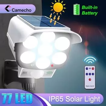 CAMECHO 77LED солнечный садовый светильник PIR датчик движения имитация наблюдения манекен камера поддельная камера IP65 водостойкая лампа настенный светильник 77LED Solar белый