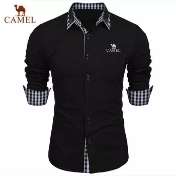 Camel 2024 Весна и осень Новая модная мужская мода в клетку с цветными блоками Деловая приталенная повседневная рубашка с вышивкой Брендовая рубашка с длинными рукавами