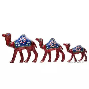 Camel - Handcrafted Paper Mache Artistry, Striking Red Finish, Ideal for Home Decor Showpiece (12X10X8CM) Set of 3