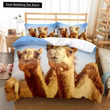 Camel King Queen Duvet Cover Tropical Desert Animals Bedding Set Lovely Wildlife Quilt Cover 2/3pcs Polyester Comforter Cover EU single(135x200cm)