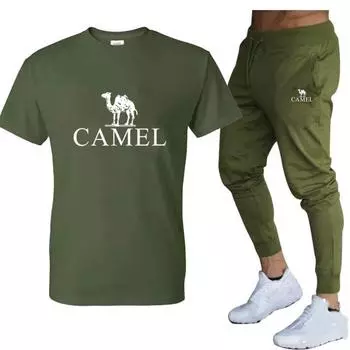 Camel, новая весенне-летняя мужская футболка, брюки, костюм из двух предметов, модный новый тренд, универсальный спортивный костюм для отдыха S чёрный