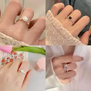 Camellia Ring Female Special-Interest Design Accessible Luxury Fancy Small Jewelry Girlfriends Student Party Jewelry Cuff Bracelet A group of 4 sets