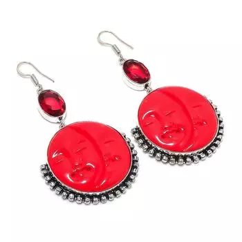 Cameo, Garnet Handmade 925 Sterling Silver Jewelry Earring 3.43 a7t52