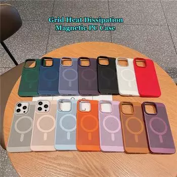 Camera Big Hole Grid Heat Dissipation Magnetic PC Case For iPhone 15 Pro Max Plus Non-Slip Anti-fingerprint Back Protector Shell Cover For iPhone 15 чёрный