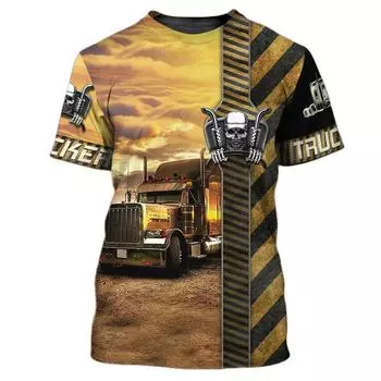 Camion Stampa 3D T Shirt Uomo Estate O-collo Manica Corta Oversize Top Casual Tee Allentato Streetwear Unisex Harajaku S