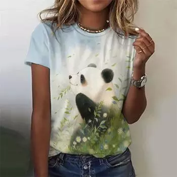 Camiseta Feminina Fofa, Impressa Em 3D, Guaxinim, Camiseta Padro Panda, Manga Curta Casual De Tops Com Gola Redonda, Camiseta Solta S