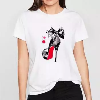 Camisetas Verano Mujer Harajuku Aesthetics Футболка Черная обувь Корейский Kawaii Топы Уличная одежда Wegoe L белый