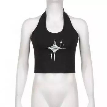 Camisole Hanging Neck Suspender Vest Star Women s Printed Crop Top Party S хаки