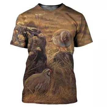 Camouflage Hunting Animals Quail 3D Print Summer Men s O-Neck T-shirt Casual Short Sleeve T Shirt S